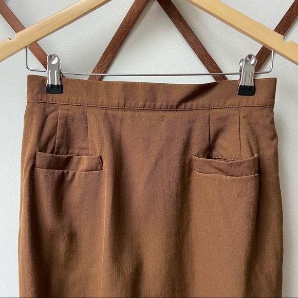 70s Vintage Wool Brown Minimalist Skirt size 8 - Picture 2 of 8